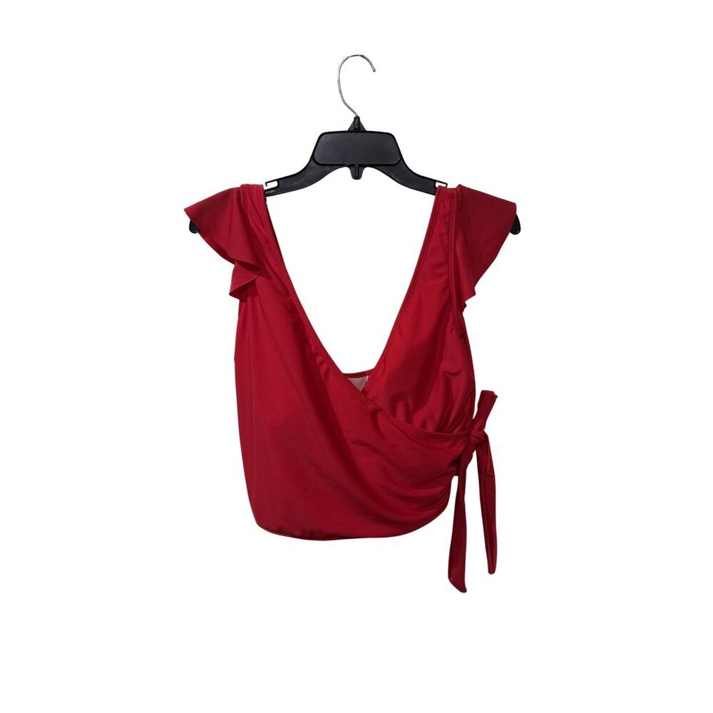 Cupshe Red Wrap-Style Ruffle Swimsuit Top With Tie Detail Womens Size L NWT